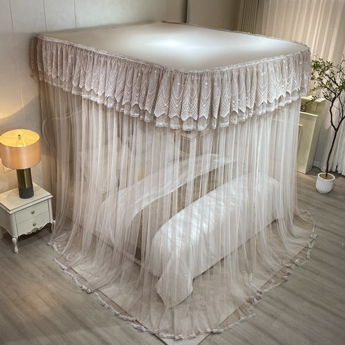 新款导轨蚊帐家用卧室防尘U升降幔床账支架加密纹公主轨道可顶型