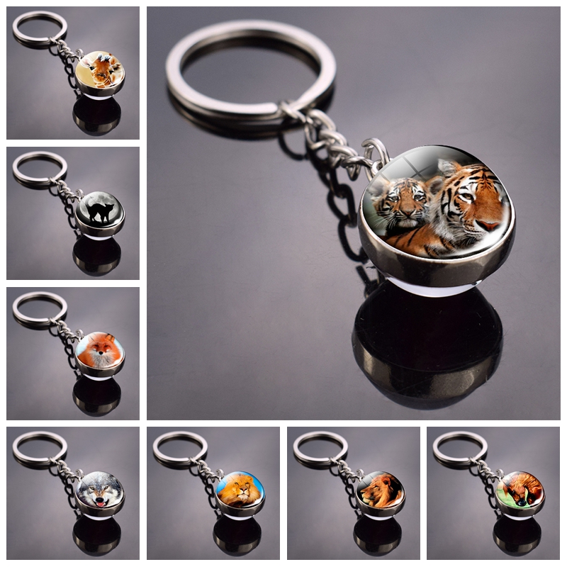 极速Animal Keychain Tiger Wolf Fox Lion Double Side Glass Ba-封面