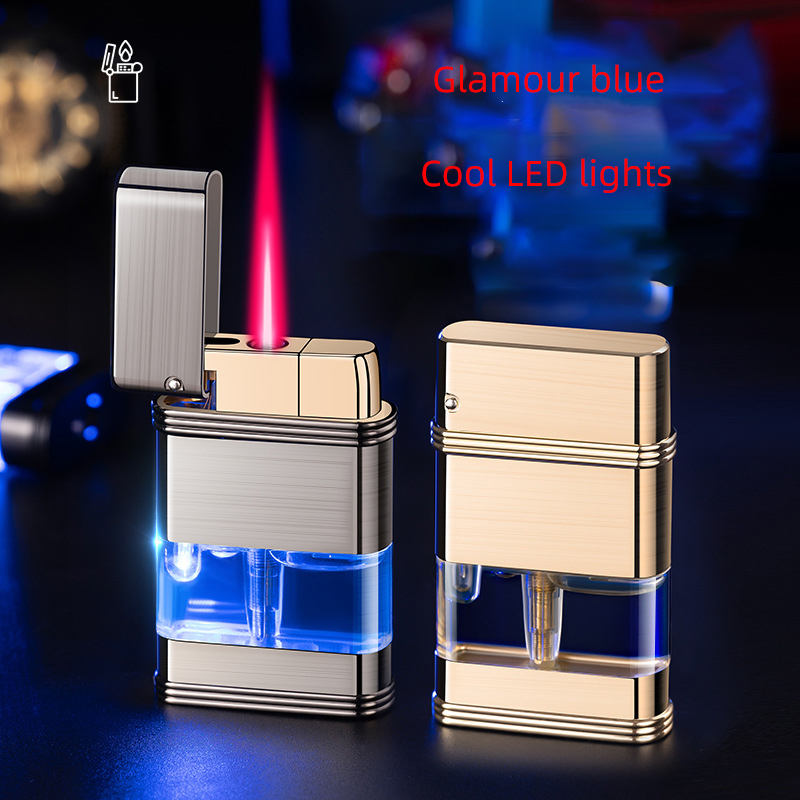 网红Direct red flame windproof lighter visible air compartme