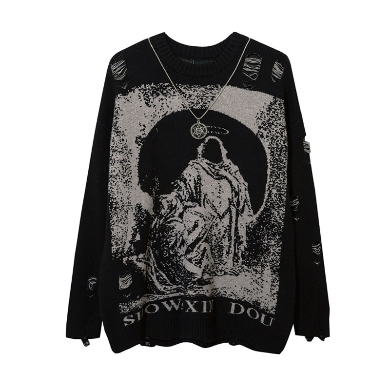 速发Sreetwear Destroyed Hole Knitted Sweaters Mens Hip Hop H