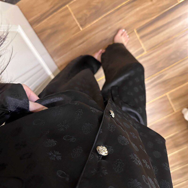 高级感月光绸缎面气质冰丝睡衣女春秋款光泽感开衫长裤家居服套装