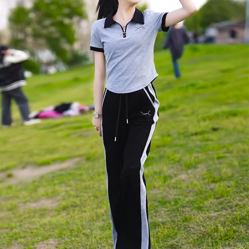 欧洲站休闲时尚运动套装女2023年新款夏季潮短袖Polo领纯棉两件套