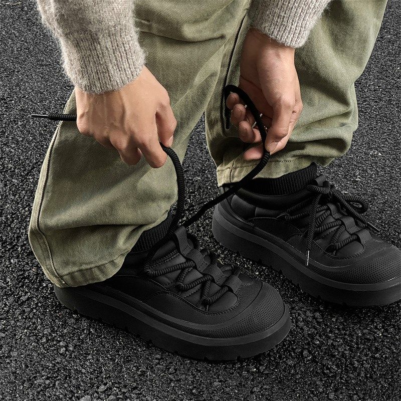 棉鞋男款冬季加绒加厚男鞋2024新款保暖袜口马丁靴厚底低帮雪地靴