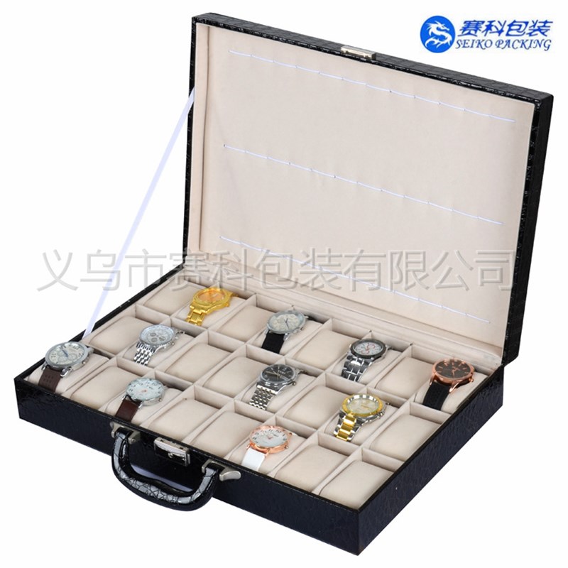 现货手提36位黑色石头纹手表箱HPU皮箱展示箱手表收纳盒