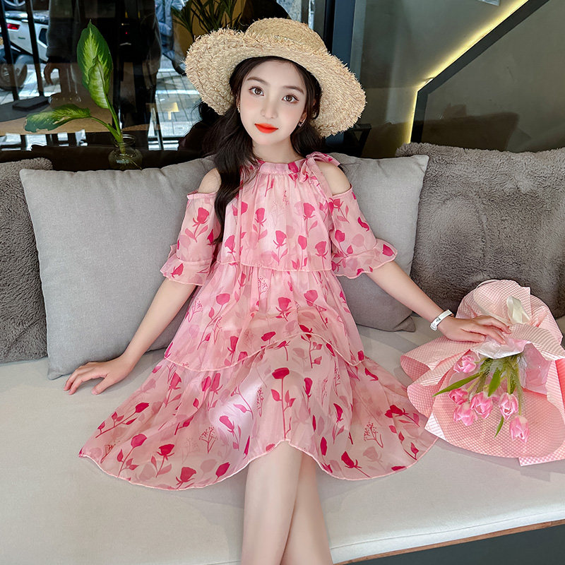 现货女童裙子夏天洋气儿童碎花公主E裙夏季新款粉色女孩夏装雪纺