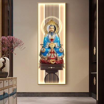三清祖师爷画像挂画新中式中堂背景墙装饰画道家观神像供奉壁画灯