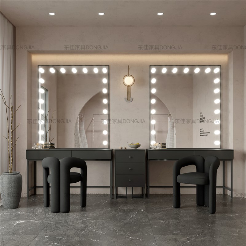 奶油风婚纱店美容院专用带灯梳妆台高级影楼彩妆工作室专业化妆台