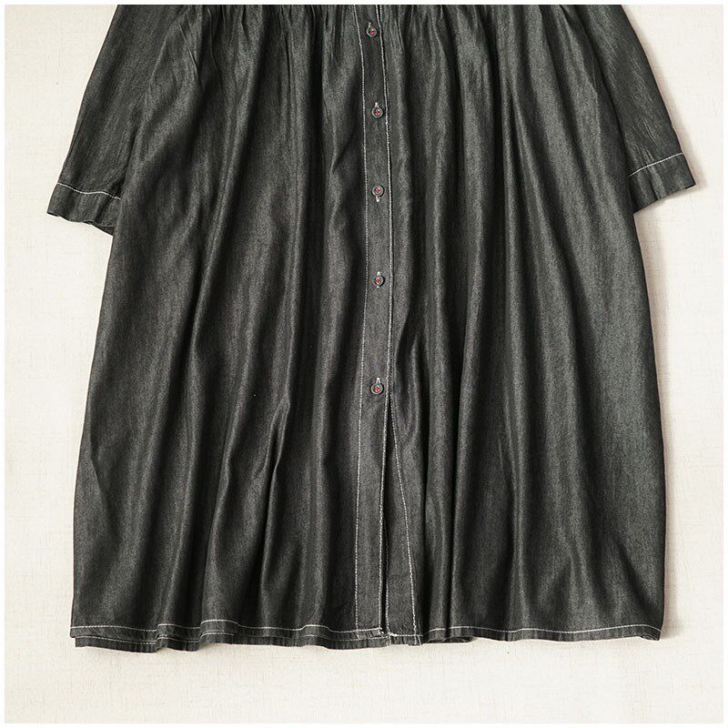 复古休闲高腰拼接显瘦长款连衣裙日系百搭JV领单排扣长袖A字裙牛