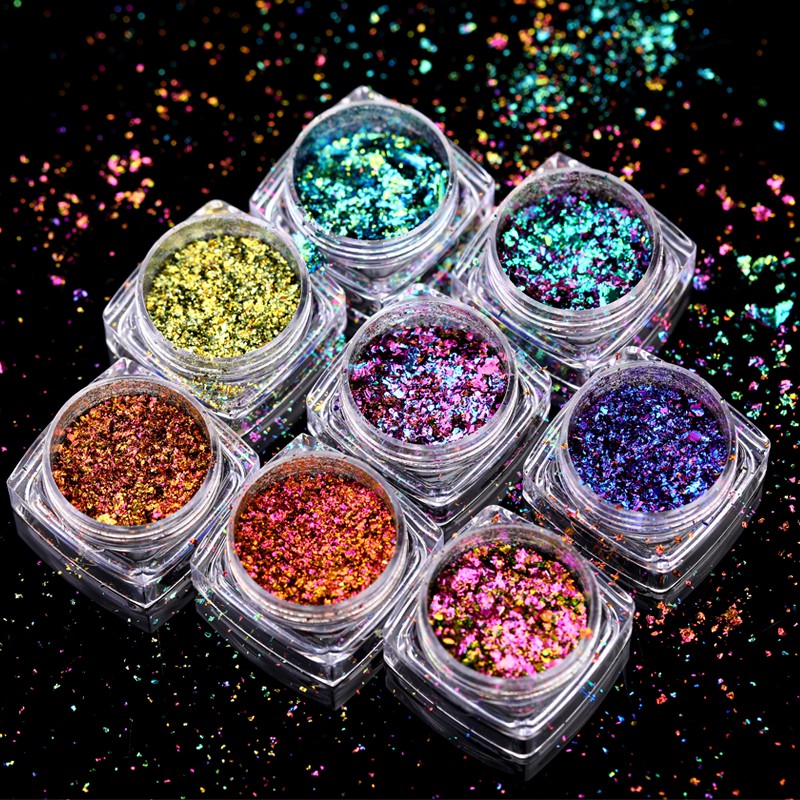 极速1 Box Chameleon Nail Flakes Irregular Aluminum Foil UV G