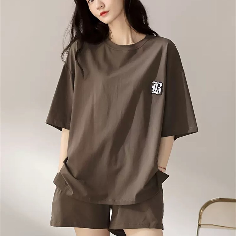 维多利亚睡衣女夏季纯棉短袖短裤薄款夏天女士休闲圆领家居服套装