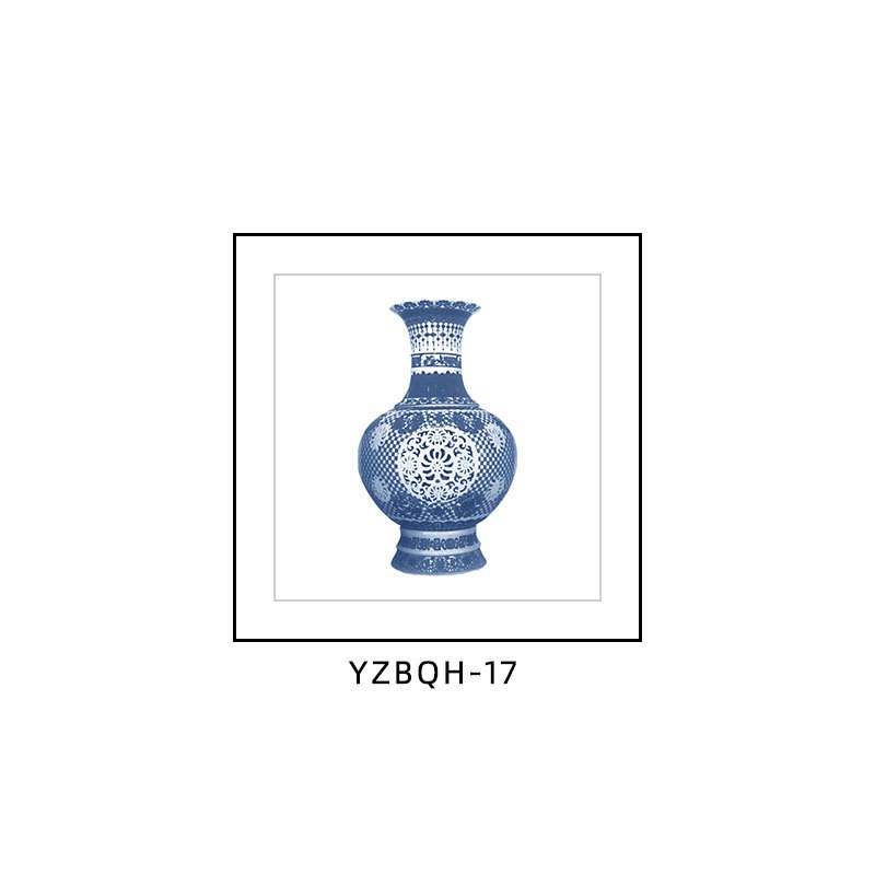 新中式青花瓷挂画客厅沙发背景墙装饰画茶室餐厅墙面陶瓷花瓶壁画图片