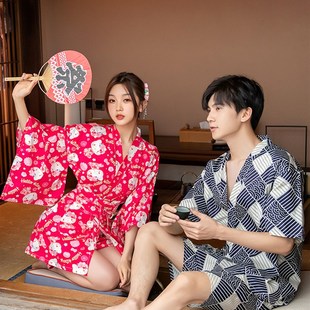 家居服开衫 和服桑拿女全棉浴 浴袍可爱日式 汗蒸服服睡衣情I侣男款