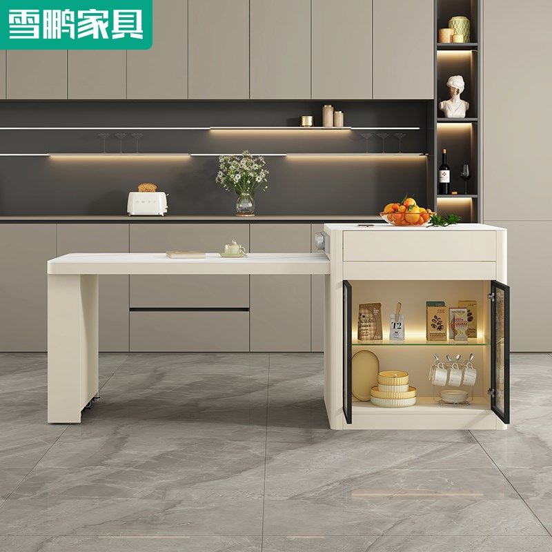新款奶油风悬浮岛台餐桌一体可伸缩吧台厨房小户型定制岩板茶桌饭,住宅家具,岩板餐桌,淘宝优惠券,粉丝福利购,淘宝优惠卷