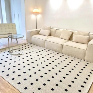 现代简约圈绒地毯客厅茶几y毯法式 新品 奶油风极简百搭棋盘格子卧