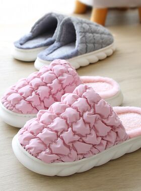 秋冬季厚a底保暖毛绒情侣羽绒棉室内外软底防滑防水男女居家棉拖