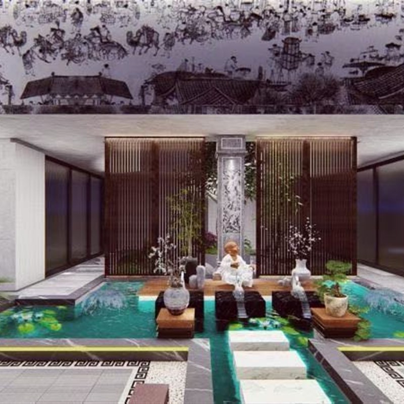 小花园庭院别墅露台屋顶楼顶户外农庄园林景观围墙效果图方案设计