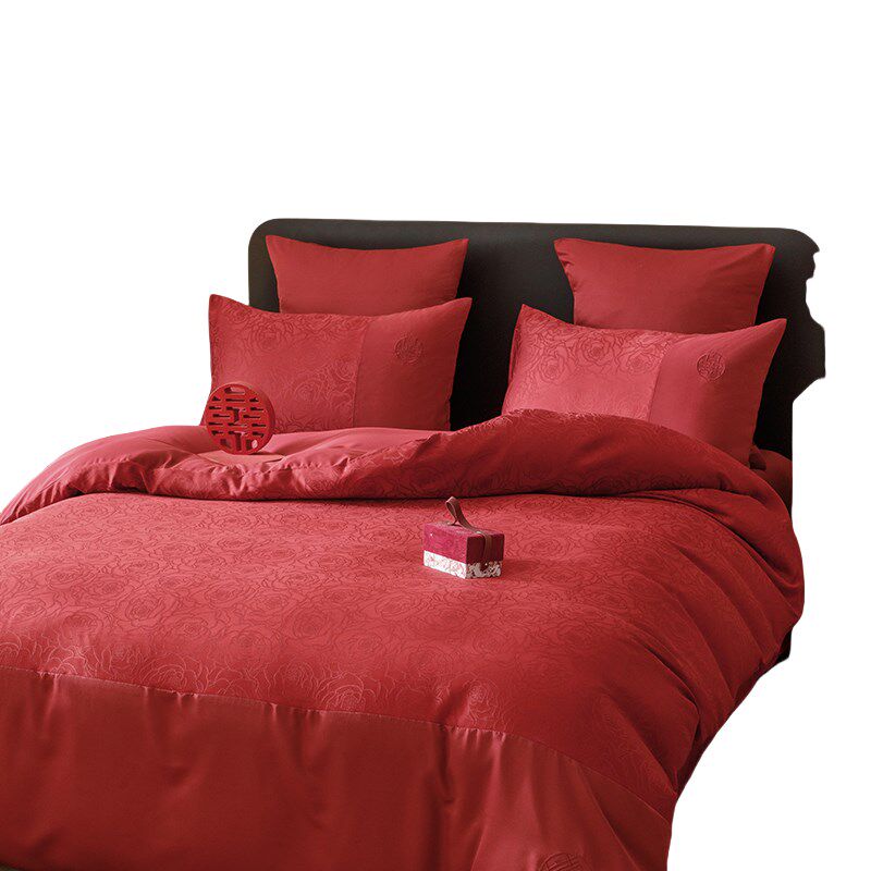 中式结婚四件套大红色新婚床单被套婚庆床上用品婚房喜被,床上用品,婚庆床品套件,淘宝优惠券,粉丝福利购,淘宝优惠卷