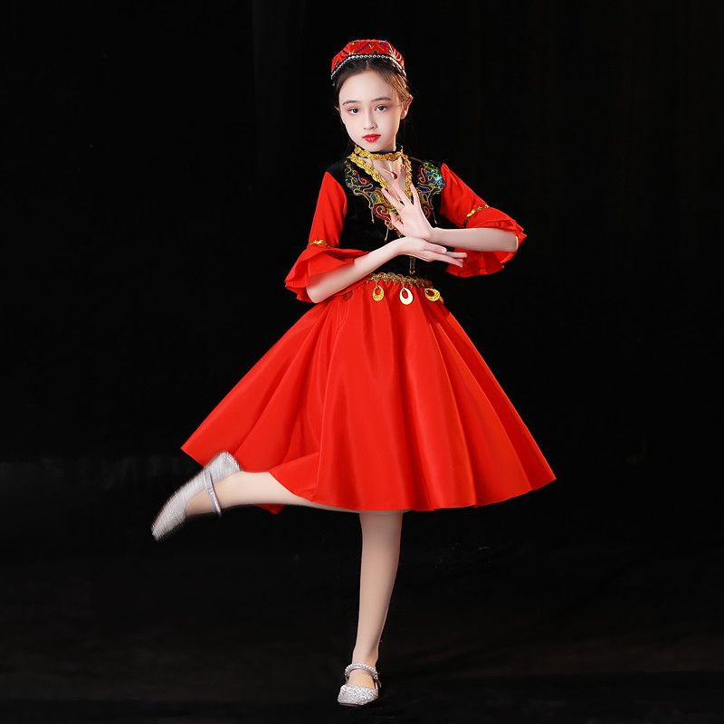 现货六一儿童新疆舞蹈演出服小小古丽女童幼儿园表演服维吾尔族大