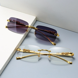 New Leopard Vintage Metal Rectangle Head 推荐 Sunglas Rimless