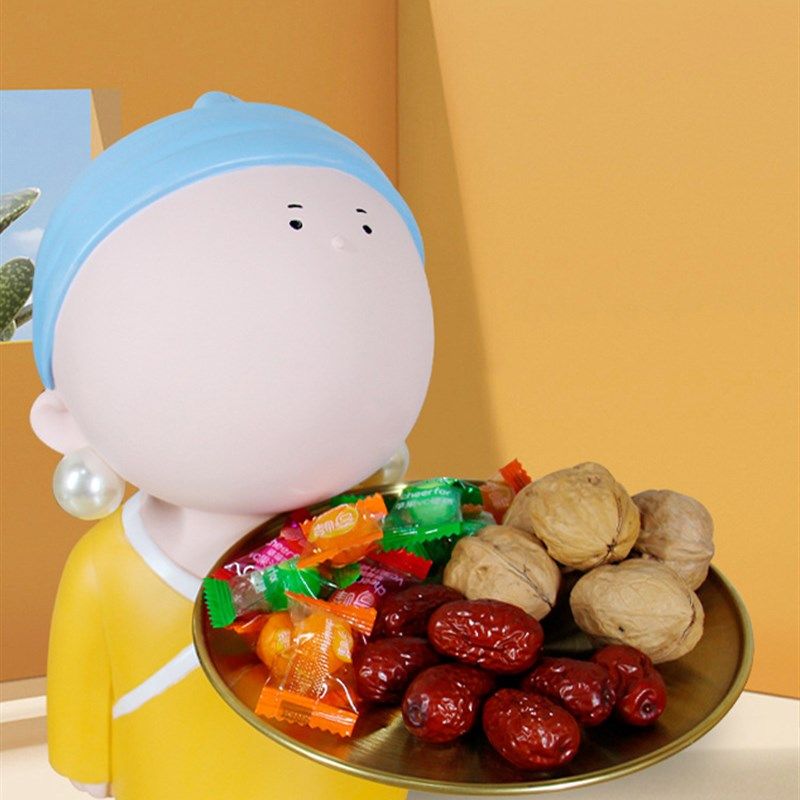 QD4D带戴珍珠耳环的少女玄关客厅入户I门口装放钥匙收纳的托盘装