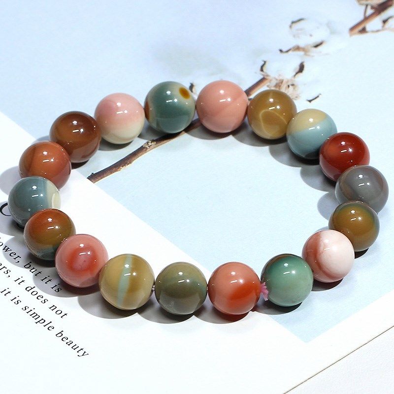 天然阿拉善彩玉手串女 阿拉善玛瑙手链红绿灯巧克力奶昔油画礼物