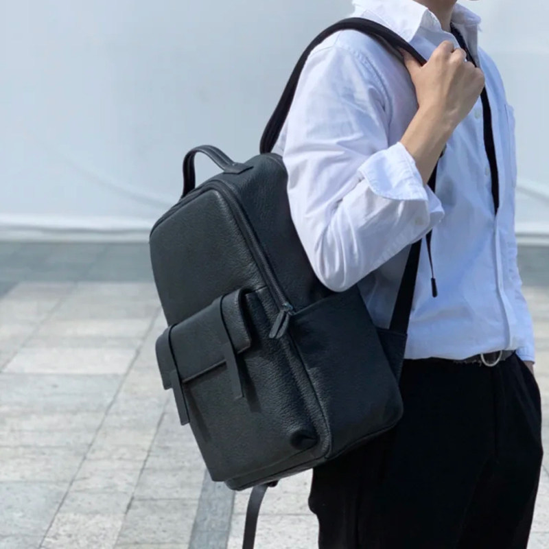 商务背包男士双肩包男款通勤出差电脑包高级感皮质书包