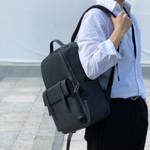 商务背包男士双肩包男款通勤出差电脑包高级感皮质书包