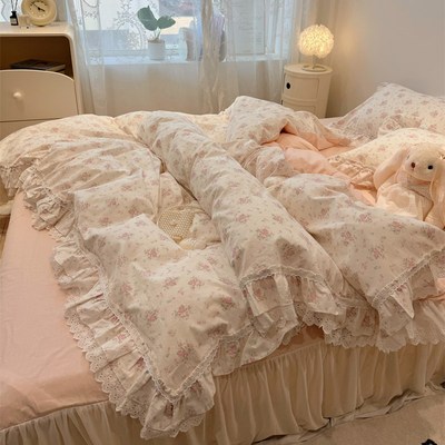 仙女款花边全棉四件套裸睡亲肤公主风床裙款1.8m少女心床品