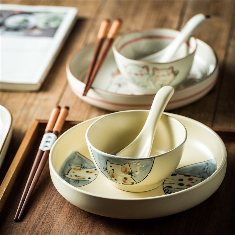 日式情侣乔迁新居礼品陶瓷餐具套装碗盘 家用搬家礼物2人可爱送人
