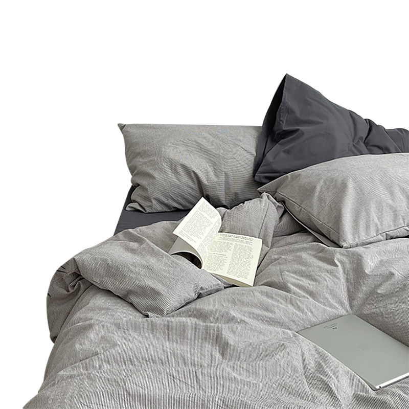 40支全棉水洗棉四件套 简约色织纯棉被套床单款1T00棉床品不起球