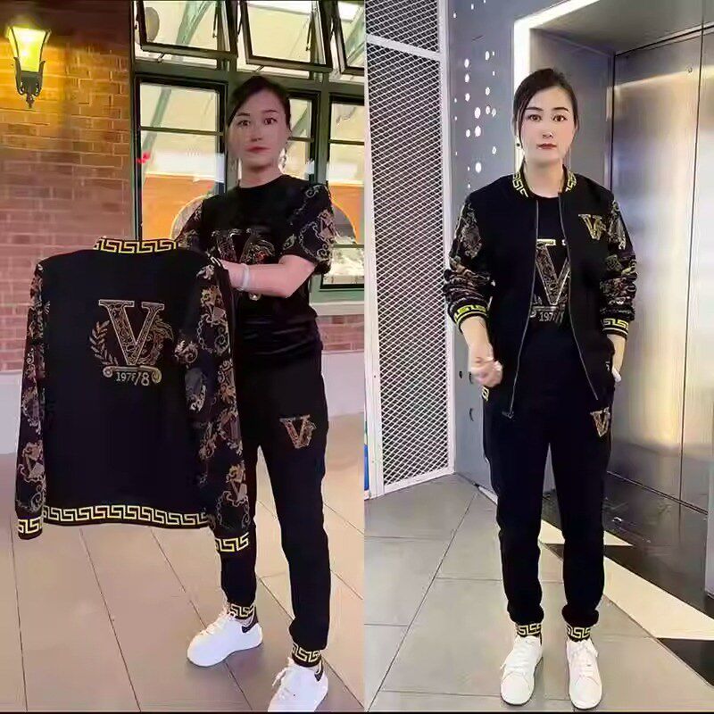 休闲套装男士秋冬款美式潮牌高级感卫衣外套裤Q子痞帅男装三件一