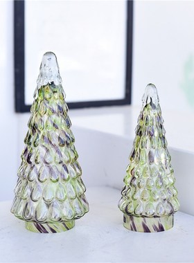 创意欧式彩色琉璃玻璃圣诞树摆件高颜值软装样板间装饰圣诞节礼品