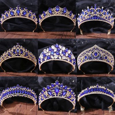 速发DIEZI Baroque Sweet Blue Crystal Crown Bride Tiara For W