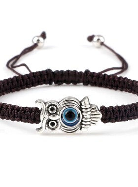 小众高货Owl Animal Pendant Braided Bracelets Colorful Vintag