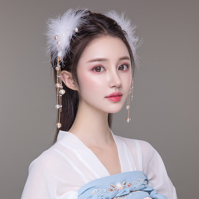 热销汉服头饰女儿童古代仙气羽毛古风发饰全整套古典舞发型古装配