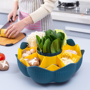 双层旋转火锅盘厨房家用8格蔬菜水果沥水篮 花型分格火锅食材拼盘