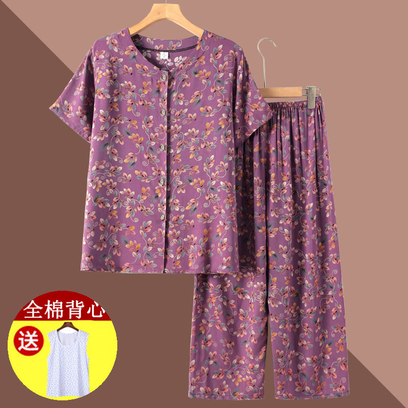 热销奶奶夏装棉绸套装女中老年人短袖婆婆衣服妈妈睡衣老人太太居