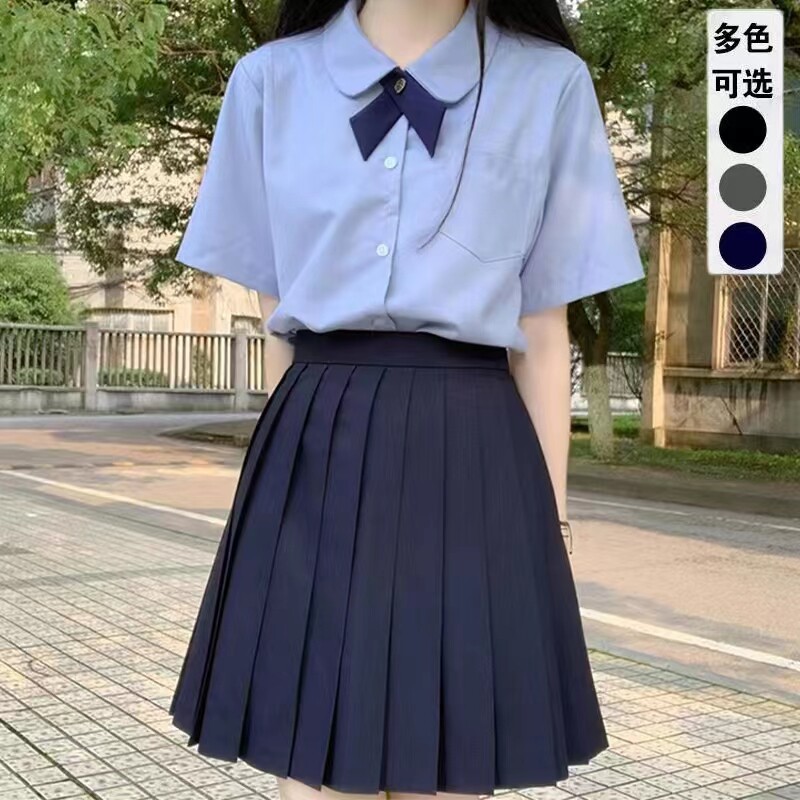 新品日系JK百褶裙基础款纯色长裙灰E色黑色学生校服短裙制服半身