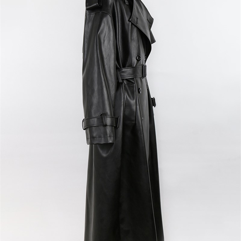 推荐Nerazzurri Spring Autumn Long Oversized Black Pu Leather