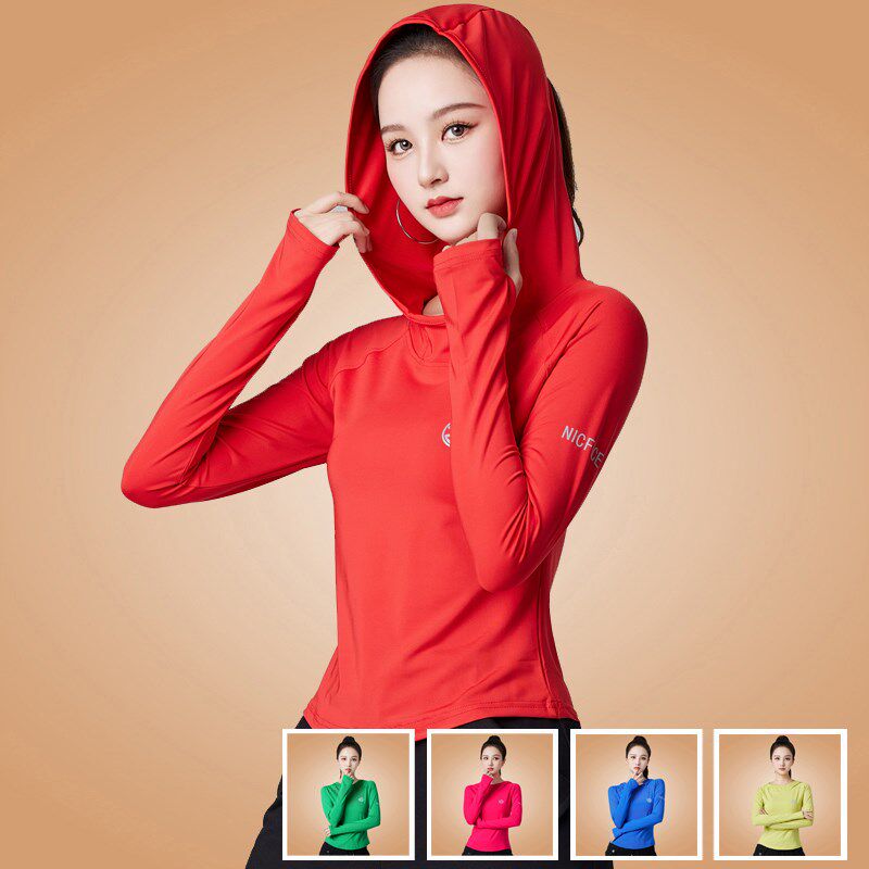 新品杨丽萍广场舞运动服装新款秋帽衫长袖速干上衣健身跑步跳舞加