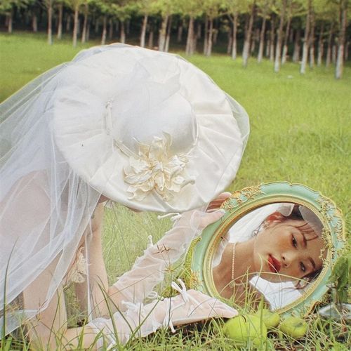 帝凡饰品香槟色法式手工新娘礼帽缎面婚纱配饰影楼化妆师发饰