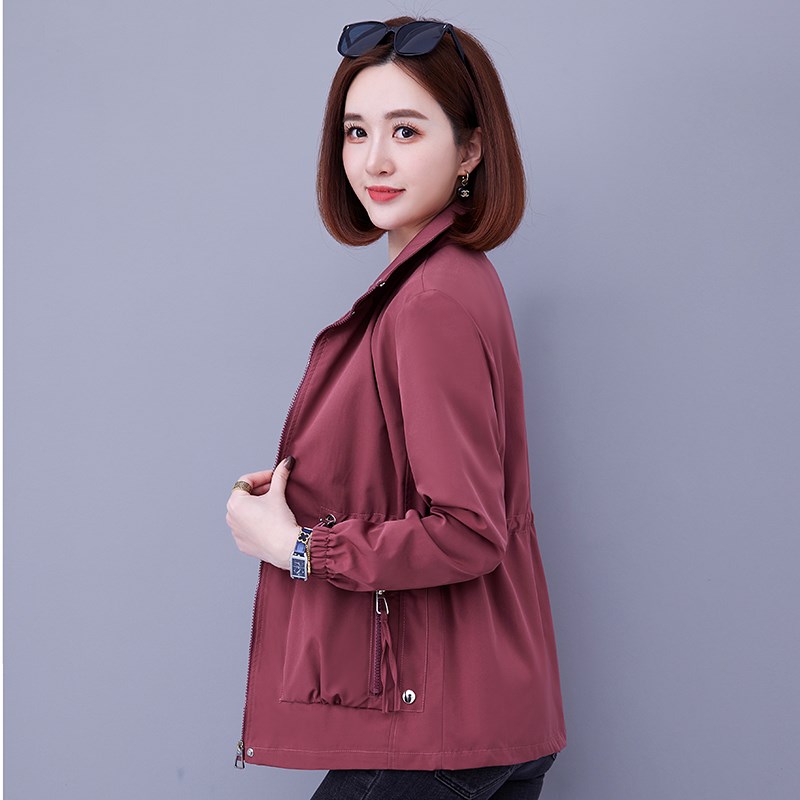 风衣女款2023新款抽绳收腰外套C短款小个子妈妈秋季英伦风春秋薄