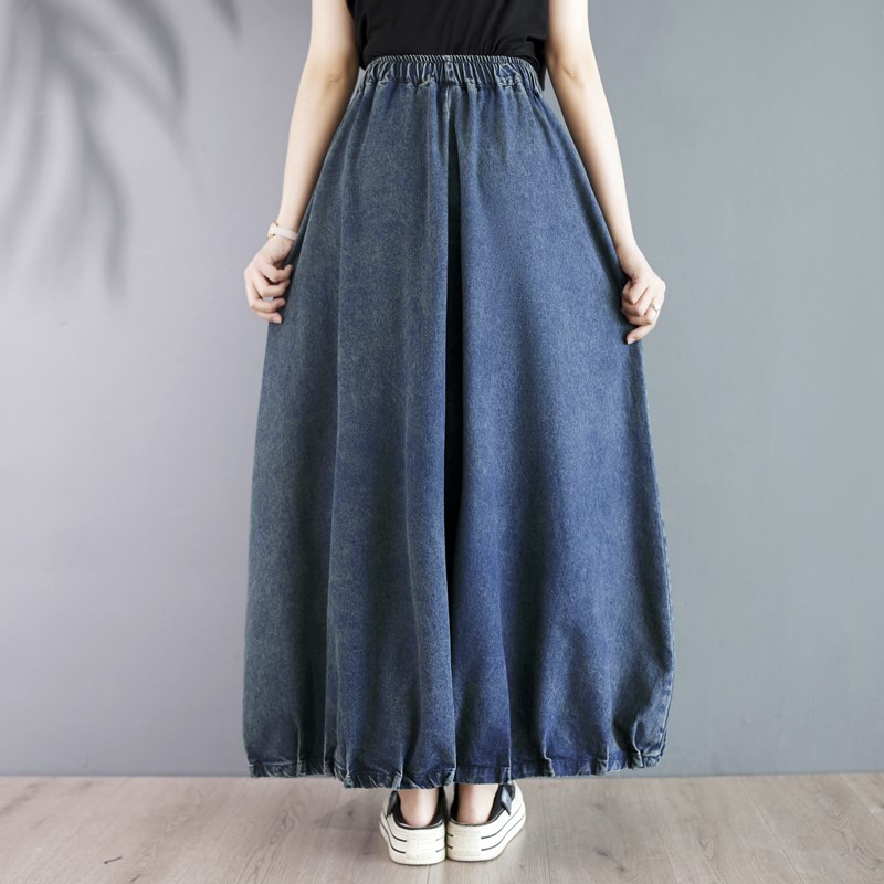 大码宽松牛仔半身裙女2024夏季新款复古长裙胖mmT遮跨显瘦a字裙子