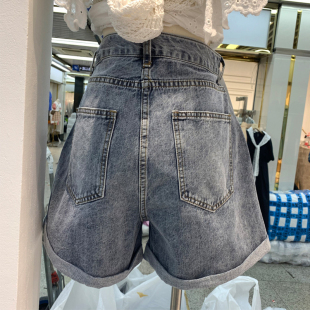 牛仔短裤女夏大码l胖妹妹mm韩版高腰宽松显瘦阔腿卷边五分中裤薄
