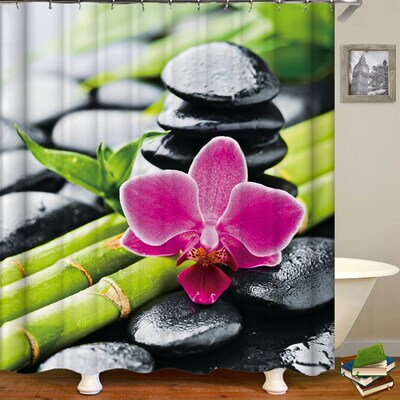 Shower Curtain Hooks Bathroom Buddha Garden Home-Decor Green