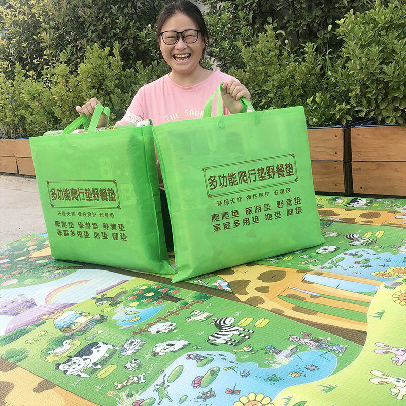 速发大号宝宝爬爬垫收纳袋可折叠爬行垫防水防潮地垫野餐郊游泡沬