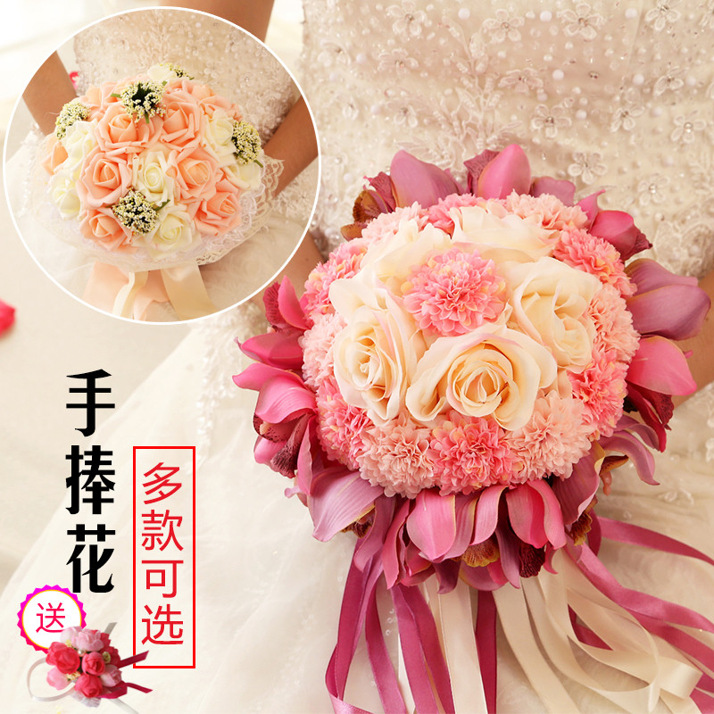 现货新娘手捧花结婚新款仿真韩式婚礼玫瑰花束影楼拍摄道具婚庆用