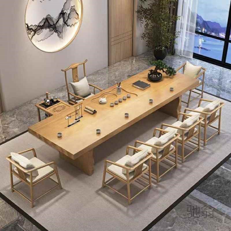 Ph实木茶桌茶台桌椅组合大板原木一体办公室中式客厅泡茶禅意茶几