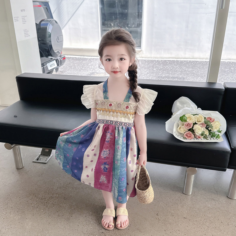 现货女童傣族服装夏季古风连衣裙超仙夏H款少数民族风儿童女孩汉