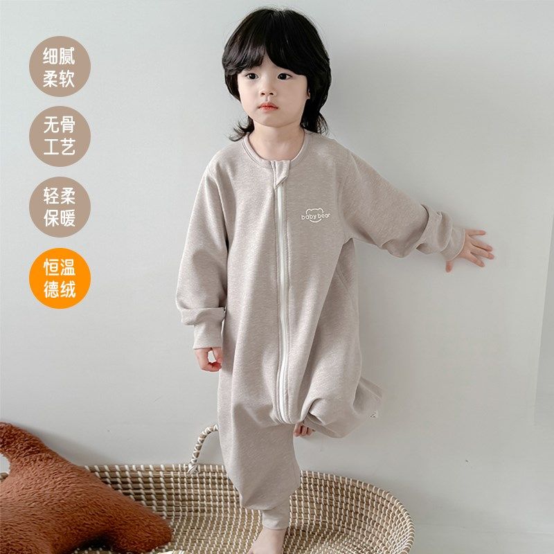 儿童睡袋保暖男童秋冬款德绒婴儿防踢被加绒加厚宝宝连体睡衣宽松